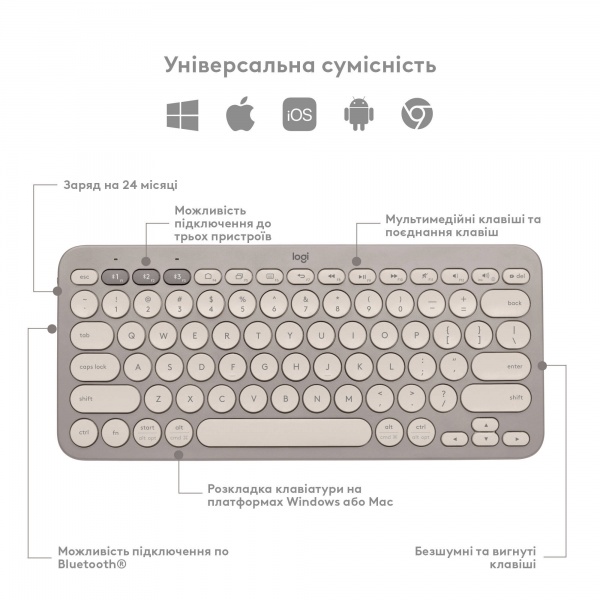 Клавіатура Logitech K380 Multi-Device Bluetooth Keyboard US (L920-011165) sand 