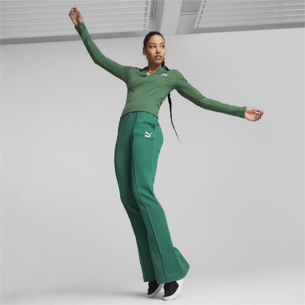 Футболка Puma CLASSICS RIBBED V-COLLAR LS SLIM TOPACT 53805537 р.M зеленый