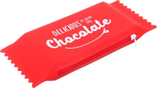 Пенал силиконовый Шоколад, 23,5х8х3,5 см красный