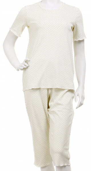 Комплект домашній жіночий Горошок блакитний футболка та капрі р. M молочний