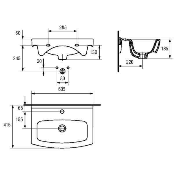 Умывальник с отверстием CERSANIT Cersania 60 см K11-0167
