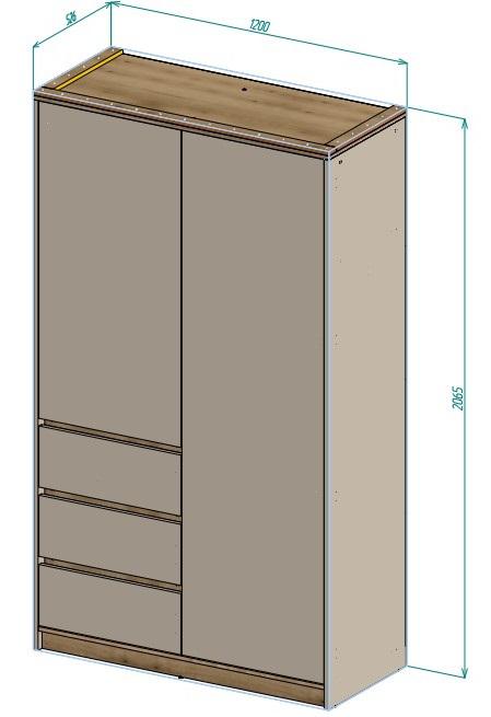 Шафа гардеробна Kartissa Гектор 2д3ш 2065 x1200x526 мм кашемір / дуб евок прибережний / кашемір