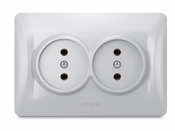 Розетка подвійна без заземлення Videx Binera IP20 срібний шовк VF-BNSK2-SS