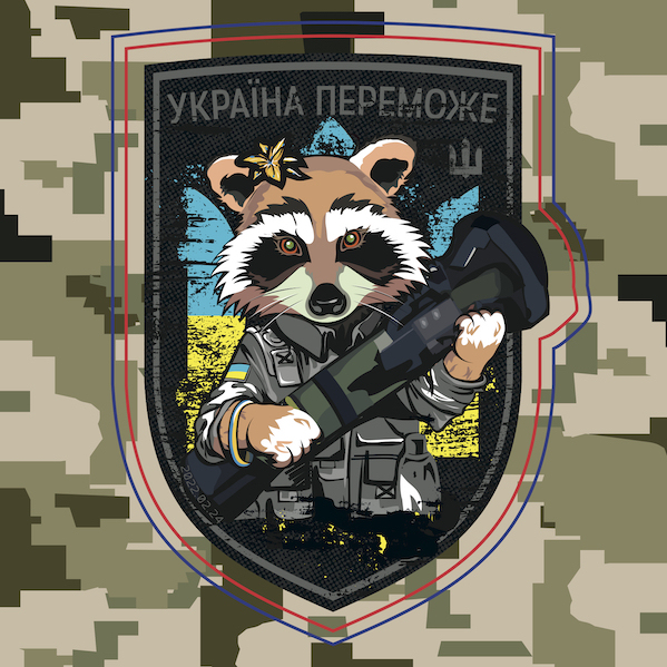 Наклейка Україна Переможе! стикер Енот с NLAW, 3D