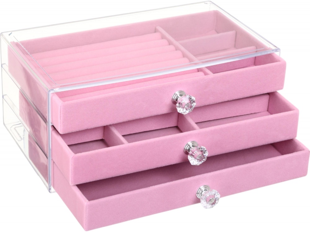 Скринька для прикрас Velvet трьохрівнева 13.5х23.5х10.5 рожева
