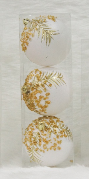 Набор елочных шаров Золотой дизайн T21-01-8 белый d80 мм 3 шт./уп. 