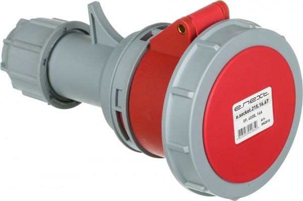 Розетка силовая переносная с заземлением E.NEXT e.socket.215.16.67, 5п., 400В, 16А , IP 67 серый с красным i082015
