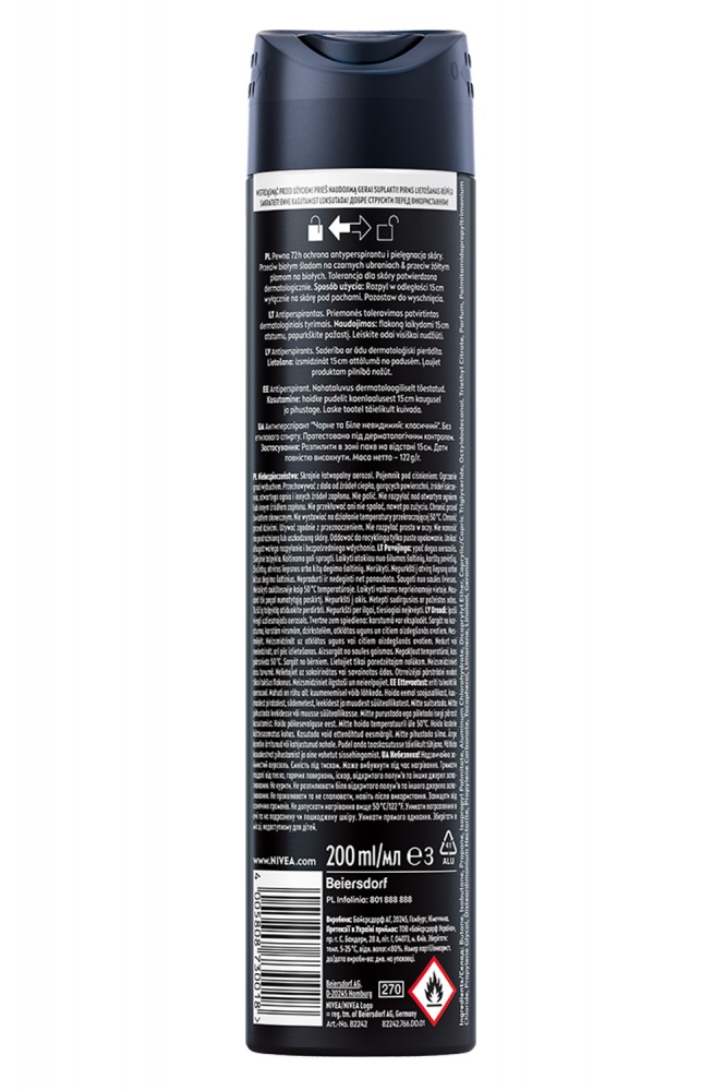 Антиперспірант для чоловіків Nivea MEN Black & White класичний невидимий 200 мл