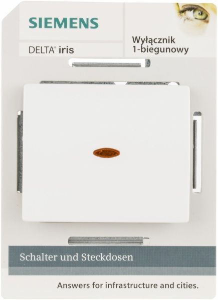 Вимикач одноклавішний Siemens Iris з підсвіткою 16 А 250В IP20 білий 18505-L W