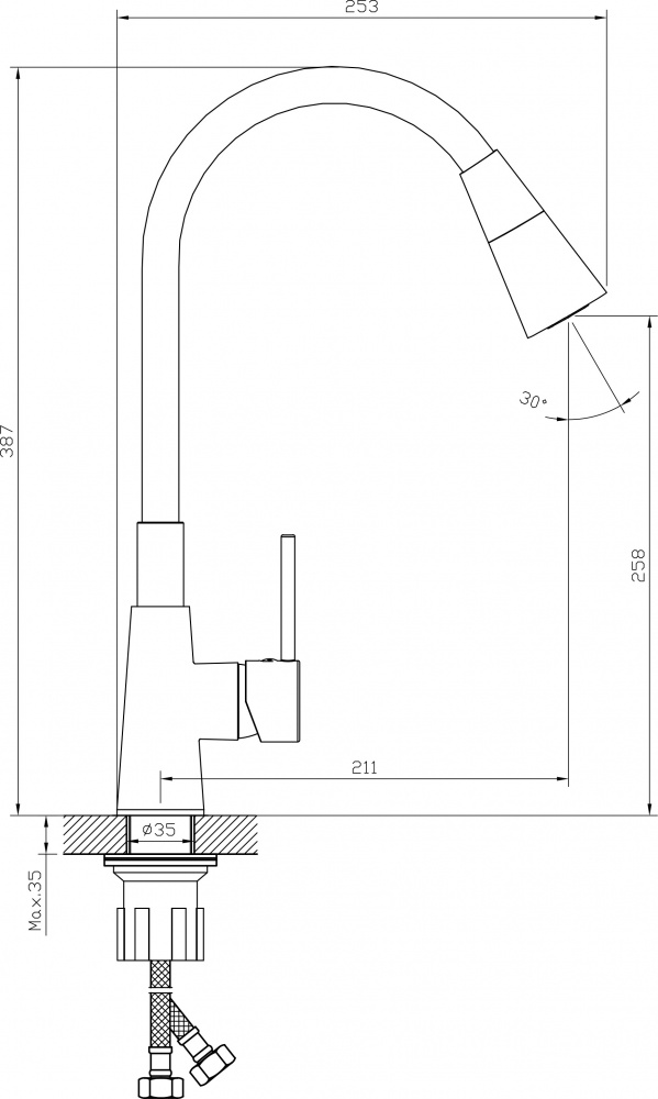 Змішувач для кухні ScandiSPA з гнучким виливом 2 режими чорний