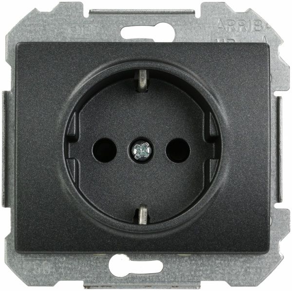 Розетка с заземлением Siemens Iris 2P+Z 16 А 250 В без шторок нержавеющая сталь 18524 AN