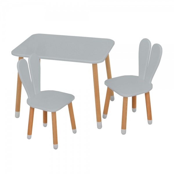 Комплект мебели детский ArinWOOD Зайчик серый (столик 500x680 + два стульчика) 04-027GRAY+1 