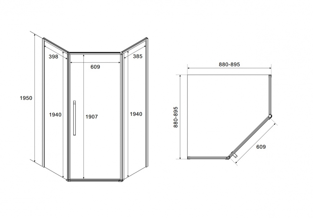 Душова кабіна Koller Pool KS90PAC KVADRO STAR Chrome 900x900x1950 мм
