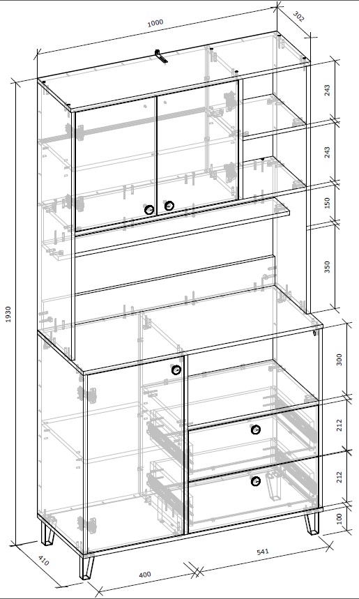 Буфет Грейд Салерно 1930x1000x410 мм дуб артизан / графит серый