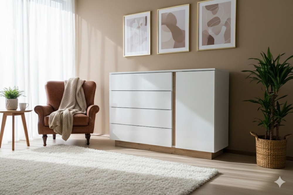 Комод Центр Меблів Porta 1380x905x406 мм дуб артізан/білий глянець