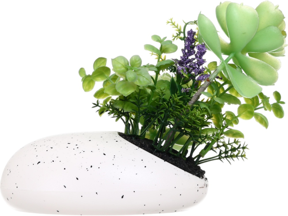 Растение искусственное суккулент в белом пластиковом горшке 16х15 см. Sensio
