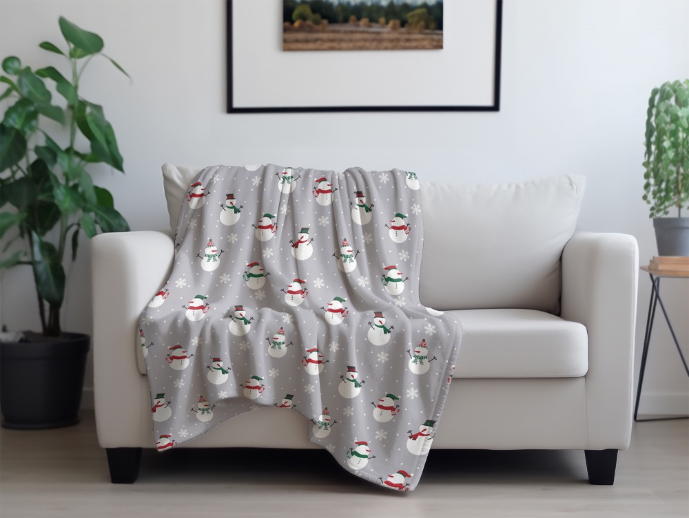 Плед флисовый Funny Snowmen 160x200 см светло-серый с белым La Nuit