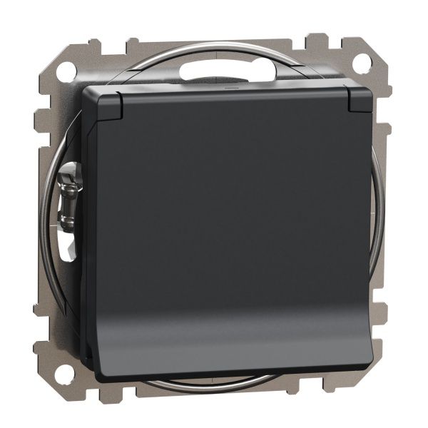 Розетка силова із заземленням Schneider Electric Sedna Design зі шторками з кришкою чорний SDD114024