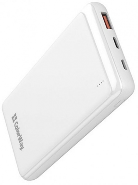 Внешний аккумулятор (Powerbank) ColorWay Slim USB QC3.0 + USB-C PD 18W 10000 mAh white (CW-PB100LPG3WT-PD) 