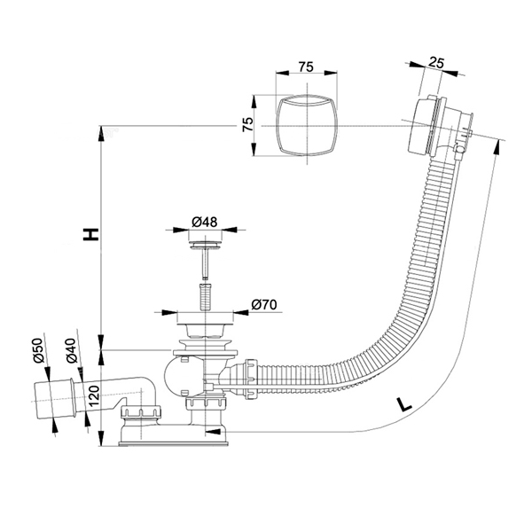 Сифон для ванны Alca Plast автомат комплект хромированный (пробка d48хd70) A51CR
