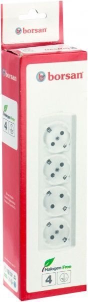 Колодка Borsan с заземлением 4 гн. белый BR-1554-0 