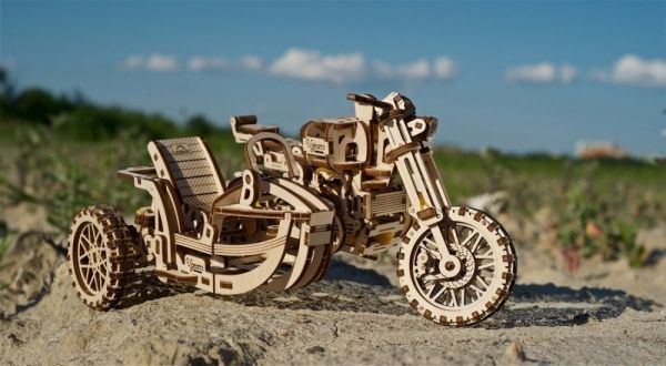 Деревянный 3D-конструктор UGEARS Мотоцикл Scrambler UGR-10 с коляской
