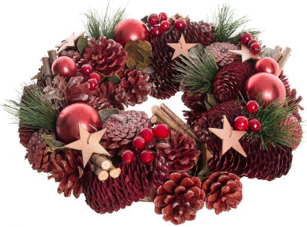 Венок новогодний с шишками, шарами и звездами d330 мм 7005152231  