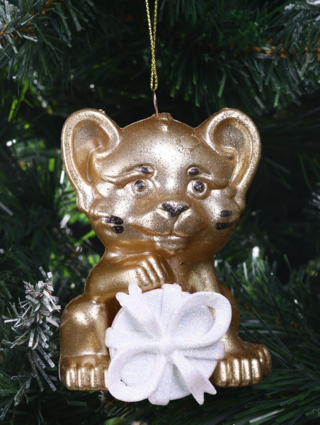 Подвеска Тигрик 3Д с подарком d 12 см золото