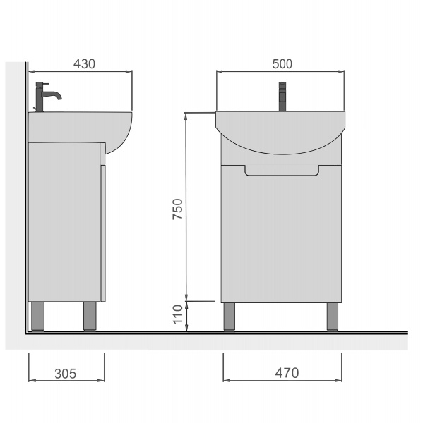 Тумба напольная Мойдодыр Tetris White 50 с умывальником Runa 50