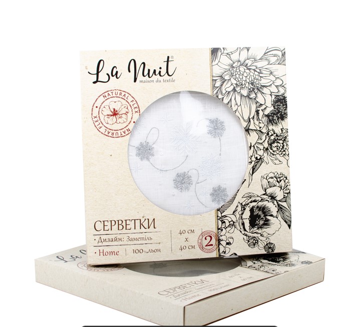 Набір серветок La Nuit Заметіль 2 шт. 40x40 см білий із малюнком