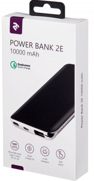 Внешний аккумулятор (Powerbank) 2E 10000 mAh black (2E-PB1036AQC-BLACK) Quick Charge 3.0 