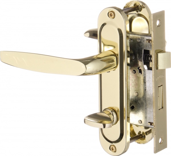 Ручка с замком сувальдный Bruno 7035 62 мм полированная латунь без петель