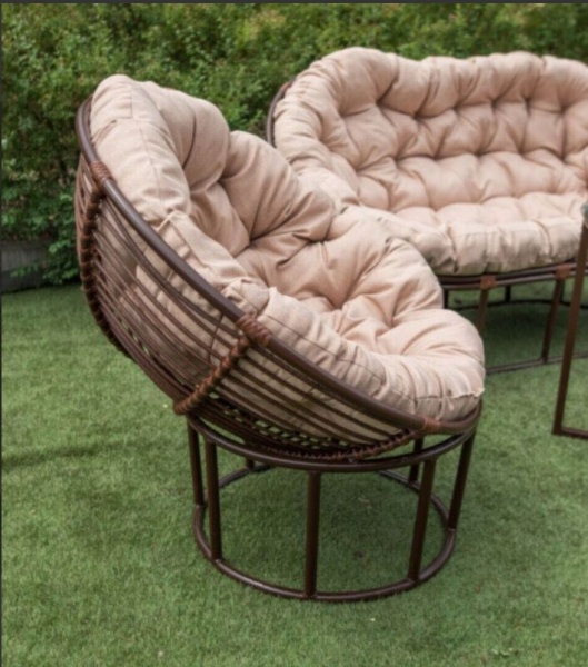 Комплект мебели Мамасан (диван, стол 815*670 с стеклом, 2 кресла) бежевый 