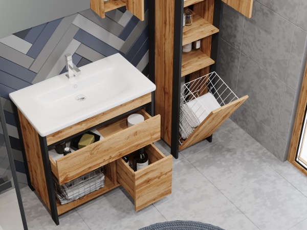 Пенал для ванной комнаты ЮВЕНТА Bronx BrxP-190 дуб вотан