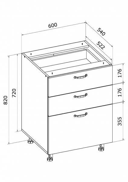 Тумба нижняя МС Мэри Q-25 Ня-3 (2+1) 60х82х54 см дуб платиновый/белый Грейд