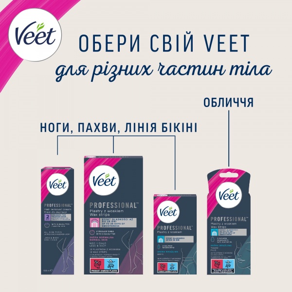 Воскові смужки Veet Professional для чутливої шкіри обличчя 20 шт./уп.
