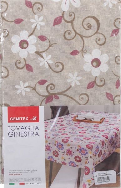 Скатертина Ginestra квіти 140x220 см червоний Gemitex 