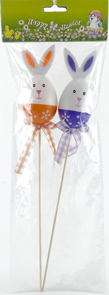 Декорация пасхальный яйцо-кролик 2 шт 6х27см ассортимент