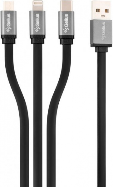 Кабель Gelius Pro Squid GP-UC102 3in1 (MicroUSB/Lightning/Type-C) 1,2 м черный 
