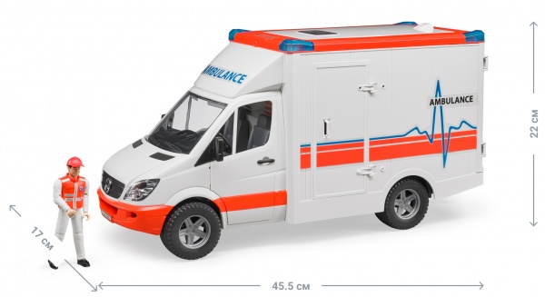 Машинка Bruder іграшкова - швидка допомога Мерседес Спринтер + фігурка водія 1:16