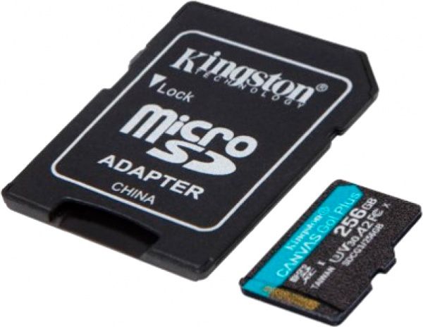Карта памяти Kingston microSDXC 256 ГБ Class 10UHS-I Class 3 (U3) (SDCG3/256GB) Canvas Go Plus V30 A2 + SD-адаптер 