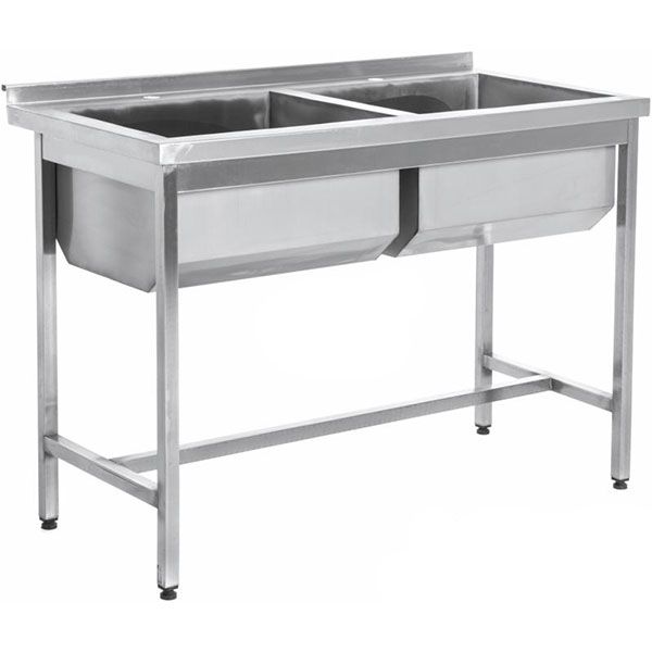 Мойка производственная 2 секции с бортиком, без полки Tehma 1200x600x850 мм нержавеющая сталь