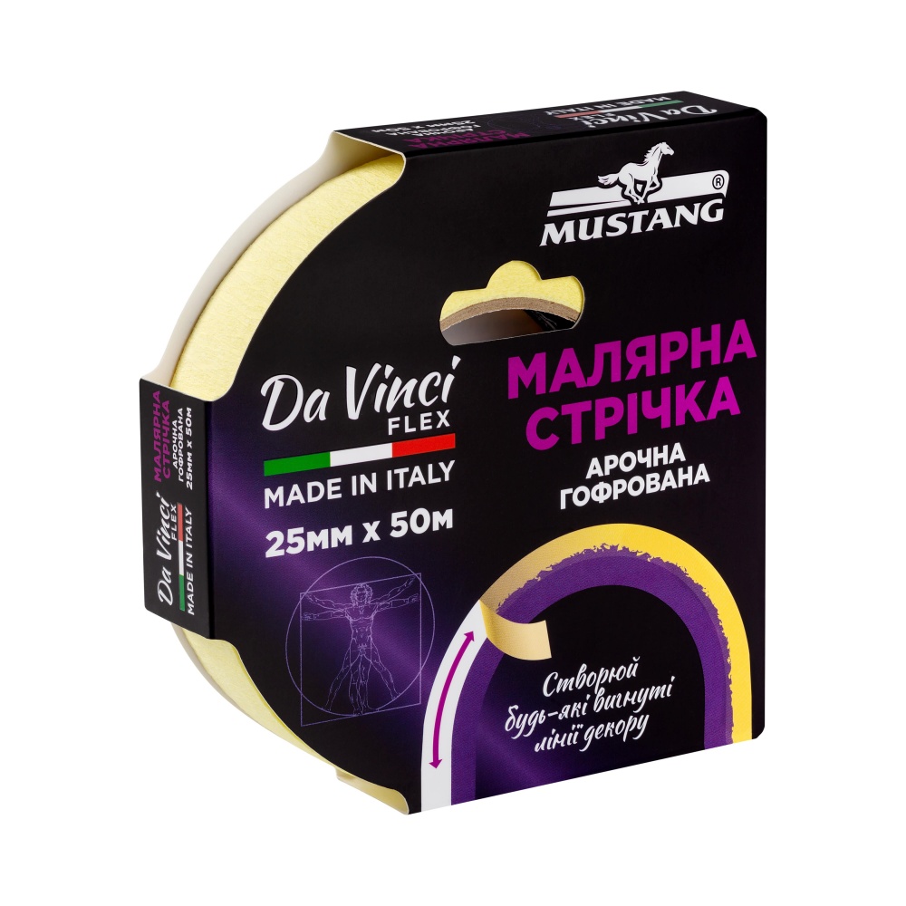 Стрічка малярна Mustang Da Vinci FLEX арочна гофрована 25 мм x 50 м