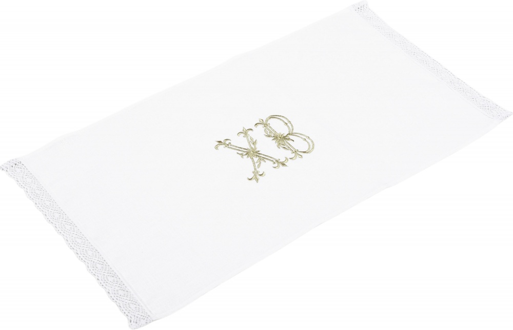 Рушник великодній ХВ з мереживом 40x75 см білий із золотим