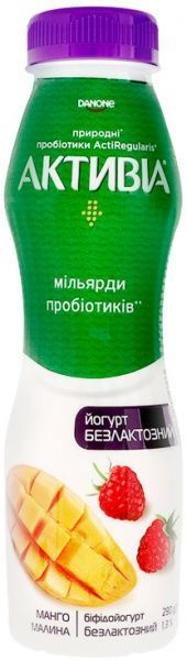 Біфідойогурт Активіа питний безлактозний 1,3% пет 290г манго-малина (4820226162957) 