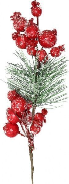 Гілочка декоративна Пучок сосновий з ягодами з кристаликами 25 см RS1Z1853-25 