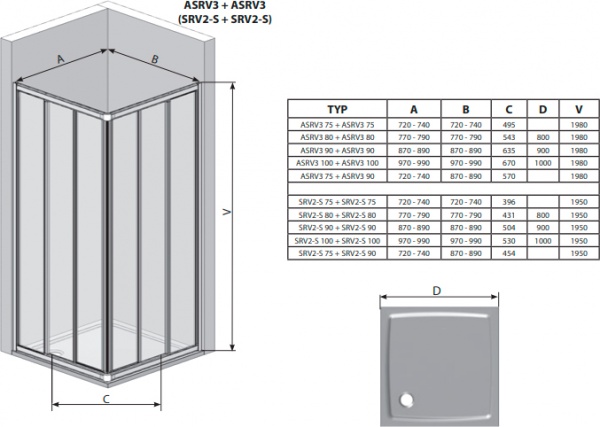 Душевое ограждение Ravak Supernova SRV2-S + SRV2-S 14V403O2Z1 черный
