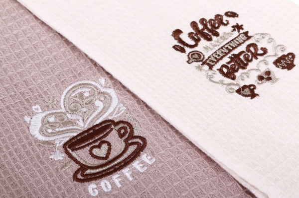 Набор полотенец вафельных с вышивкой Аромат кофе 2 шт. 40x60 см бежевый/белый La Nuit 