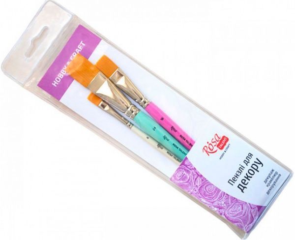 Набор кистей 1 для декора синтетика плоская, 3 шт. Роса 