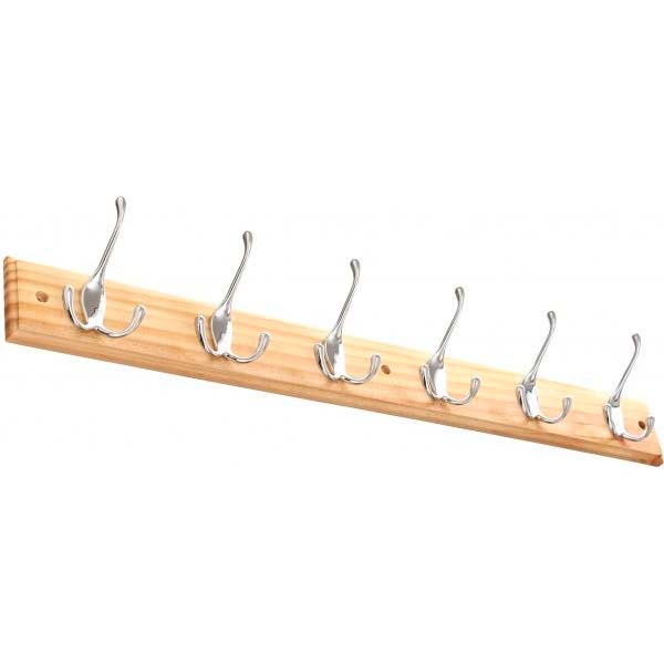 Вішалка на планці сосна 68,5x7x1.5 см 6 подвійних гачків хром